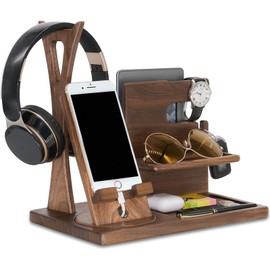 Phone Docking Station Wooden Telephone Extension Dock, Gift for Men, Gifts from Father and Husband Christmas, from Daughter, Son and Wife, Bedside Table Organizer, Guys Ideas