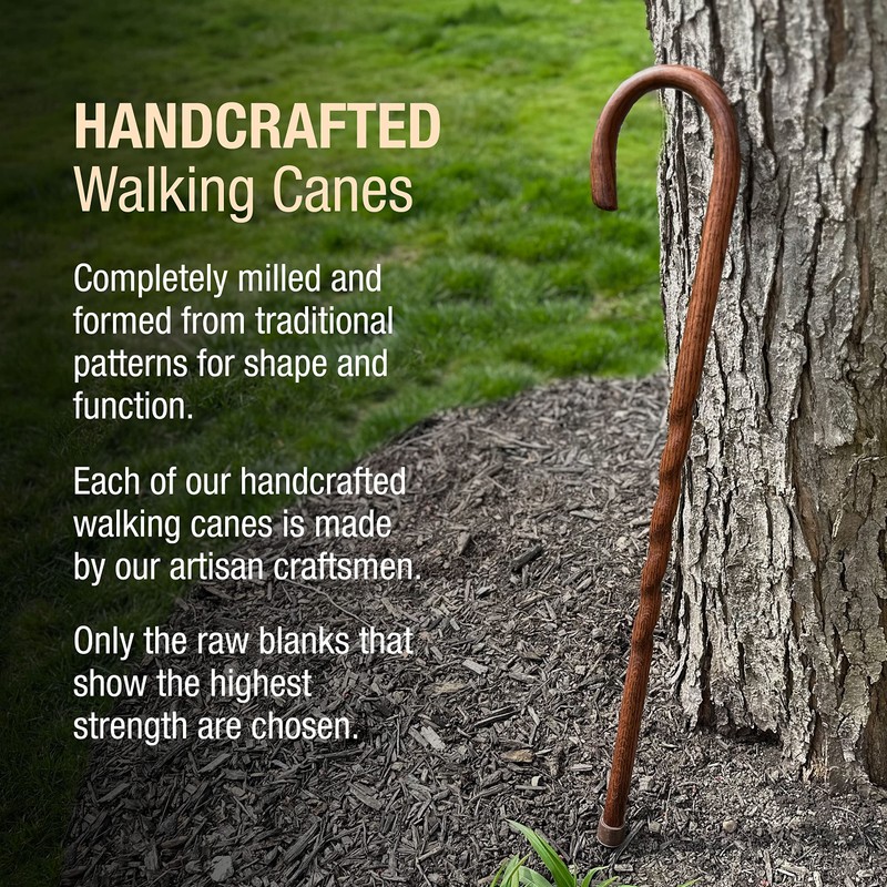 Brazos Handcrafted Wood Walking Cane, Twisted Oak, Crook Style Handle,