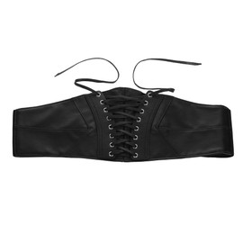 BSLLNEK Women’s Corset Waist Belt, Vintage Lace-up Elastic Tied Waspie Cinch Belts for women (A-black, Fits Waist 42"-45")
