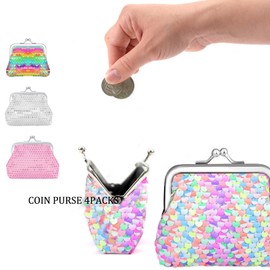 4 Pack Coin Purses Coin Wallet with Kiss Lock Closure Sequin Mini Change Purses Mini Wallet for Lipstick, Key for Women and Girls