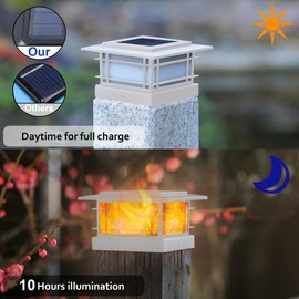 Dynaming 8 Pack Solar Post Cap Lights Outdoor with Flickering Flame Light, White Shell Fence Post Solar Lights Fit 4x4 5x5 Vinyl/Wooden Posts, Brightness LED Lighting Decor for Garden Deck Patio