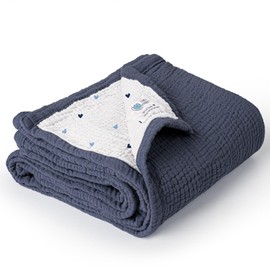 lulumoon Baby Blanket for Newborns: Muslin Swaddle for Receiving Neutral - Crib Quilt for Travel Boy & Girls 30"x40"(Blue)