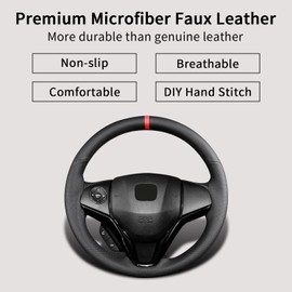 Yeolpise Universal 15 Inch Hand Sewn Steering Wheel Cover Stitch on Wrap with Red Regression Sign,Non-Slip Breathable Comfortable Microfiber Leather Steering Wheel Sewing Kit,10 cm
