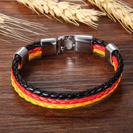 Cupimatch Men's Women's Retro Bracelet National Flag World Cup Braided Leather Band Cuff Cord Bracelet, Leather Metal, Without Stone