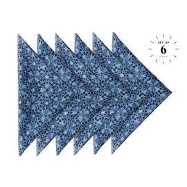 Craftbot Soft Washable Thin Cotton Dinner Napkins 18x18 inches - Set of 6 - Everyday Use or Dinner Party and Events - Indigo Blue and White Floral Lightweight Indian Block Print Fabric