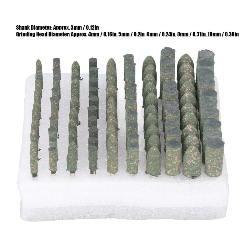 100Pcs Rubber Grinding Head Polishing Bit Various Sizes Accessory Set