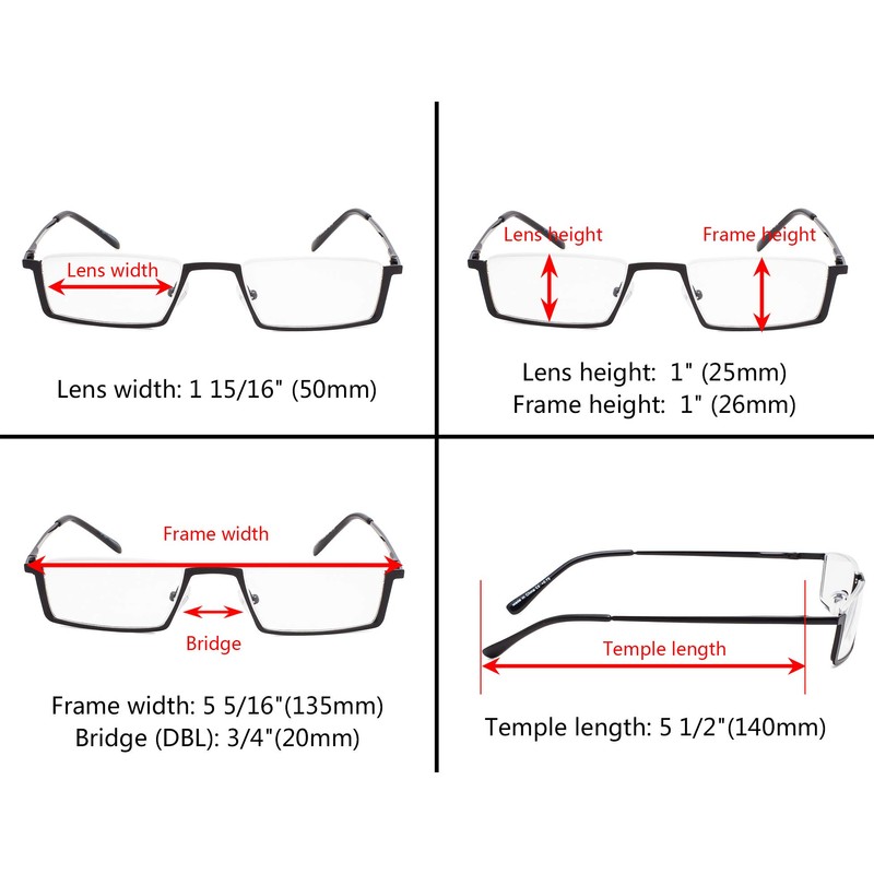 Gr8Sight 3-Pack Half-Rim Reading Glasses with Spring Hinges Silver +3.0