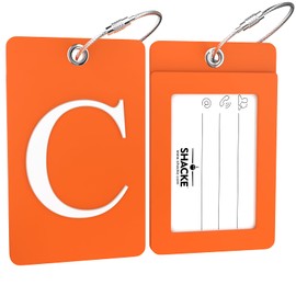 Shacke Luggage Tag Initial – Fully Bendable Tag w/Stainless Steel Loop - Orange (Letter C)