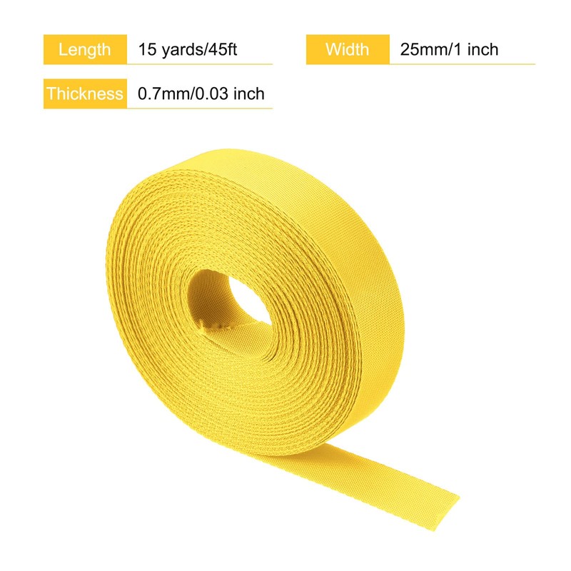 Flat Nylon Webbing Strap 1 Inch 15 Yards Yellow for