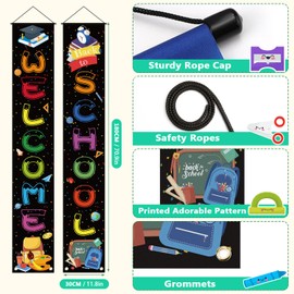 Welcome Back To School Door Banner First Day of School Hanging Fabric Banners Flags Sign Backdrop Décor Supplies for Kindergarten Pre-School Primary High School Classroom Decorations