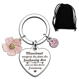 LEEQBCR 1 Piece Pink Floral Heart Keychain, Inspirational Gift for Girlfriends, Mums Sisters with Black Velvet Pouch