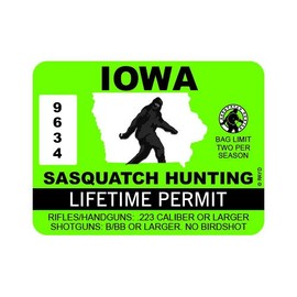 RDW Iowa Sasquatch Hunting Permit - Color Sticker - Decal - Die Cut - Size: 1.25" x 0.94"