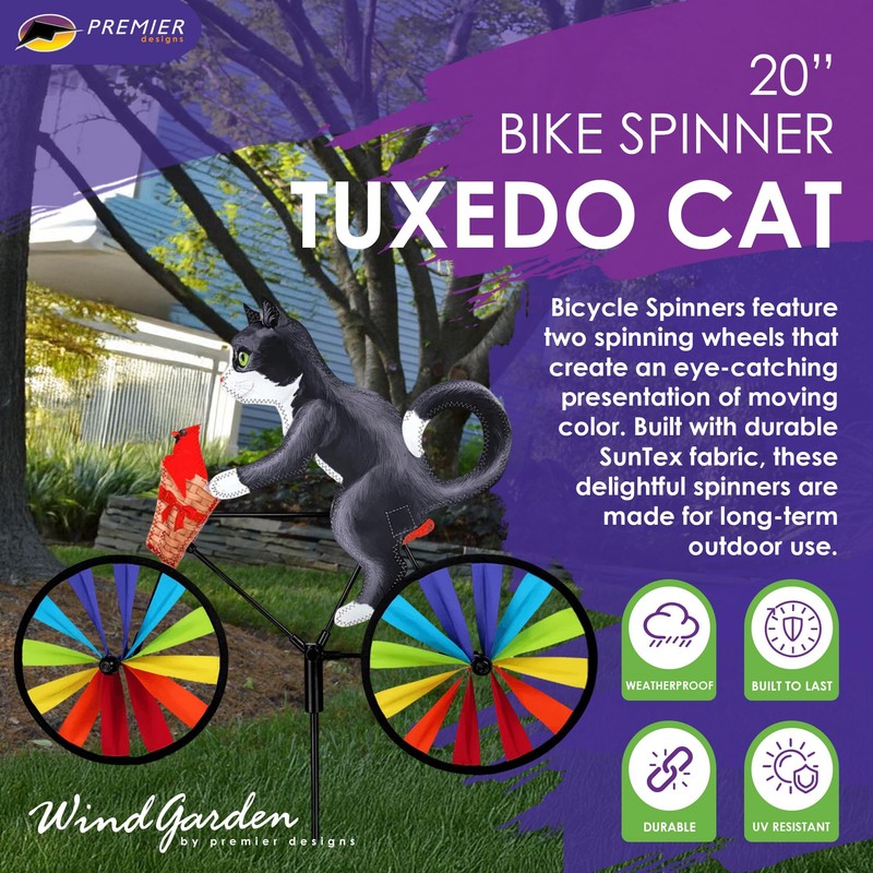 Bike Spinner Tuxedo Cat 20" – Elegant Feline Design, Weather-Resistant