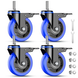 3 Inch Caster Wheels Heavy Duty Stem Caster 1600Lbs, Threaded Stem Casters 3/8"-16 x 1(Stem Diameter 3/8", Stem Length 1"), Safety Locking Caster Set of 4, Industrial Castor Wheels for Cart,Furniture