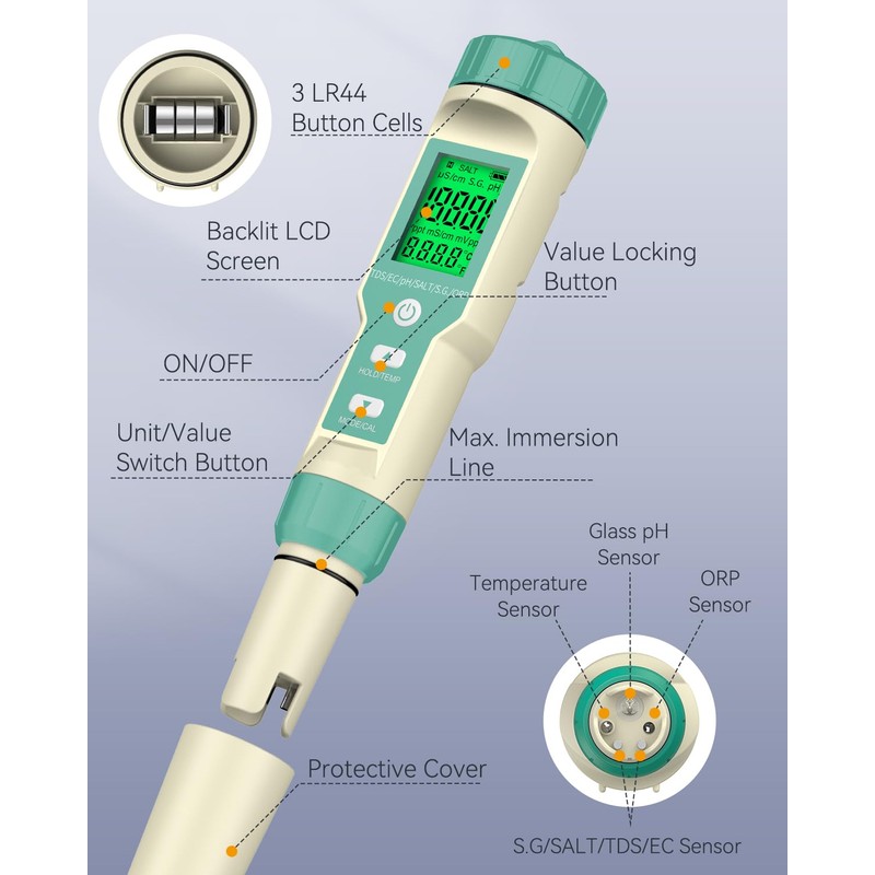 Pawfly pH Pen & ORP Meter, 7 in 1 pH