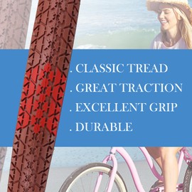 SIMEIQI 2 Pack Beach Cruiser Tires 24”x2.125” Brown Cream Wall with Tubes Rim Strips Compatible for Retro Beach Commuter Hybrid Road Bicycles (24x2.125)