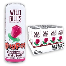 Wild Bill’s Strawberry Ring Pop Craft Soda Pop Soft Drinks – Pure Cane Sugar, No HFCS, Caffeine Free, Vegan, Gluten Free, Low Sodium, Lightly Carbonated – 12 Oz Cans 12 Pack