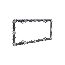 Creathome 3D Shining Daisy Heart License Plate Frame from Pure Zinc Alloy Metal Perfect Plate Holder, Matt Black with Silver Glitter Luminously Heart