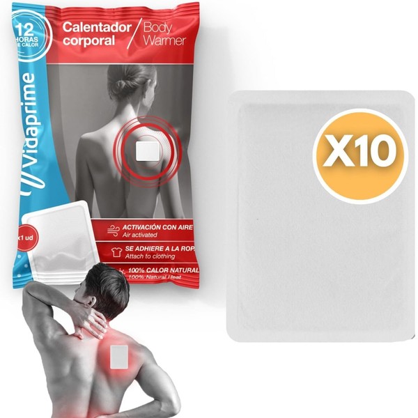 Vidaprime Pack of 10 Heat Plasters for Back, Neck and Shoulders, Deep Warming Soothing, Instant Adhesion, Heat Plasters for Lumbar Area, 24 Hours Pain Relief