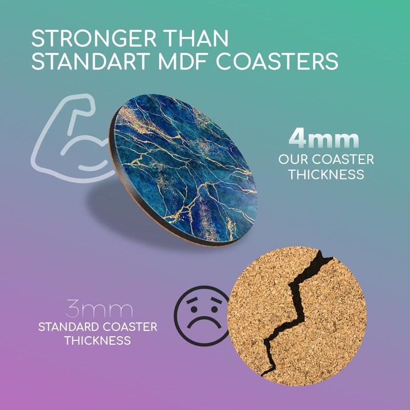 1 x Round Coaster - Navy Blue Marble Stone Effect