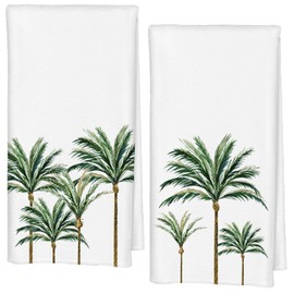 Qabliqo Tropical Palm Tree Bathroom Decor Hand Towels, Tropical Bathroom Decor, Summer Coastal Plant Dish Tea Towels for Kitchen Decor, Beachy Botanical Decorative Hand Towels, 16x24 Inch Set of Two