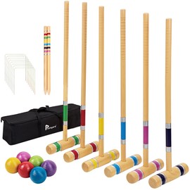 Pointyard Six Player Croquet Set, 28’’ Croquet Set with Wooden Mallets/Colored Ball/Wickets/Stakes for Adults/Teenager/Family-Perfect for Lawn/Backyard Game/Park (Includes Carry Bag)