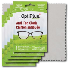 OptiPlus Anti Fog Cloth for Eyeglasses, Goggles, and Shields | Premium Reusable Anti-Fog Treatment | 5 Cloths 500 uses | Anti-Fog for All Lenses - 5 Pack