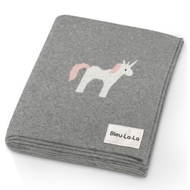 Bleu La La Swaddle Baby Blanket for Girls and Boys - 100% Cotton Buttery Soft Cozy Receiving Crib Stroller Quilt Blanket for Shower Gift Registry for Newborns, Infants, Toddlers (Unicorn - Grey)