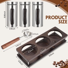 Suclain Stainless Steel Coffee Grounds Canisters with Shelf 3 x 50oz Sugar Coffee Bean Storage Container with Airtight Threaded Lid, Glass Window, Scoop Kitchen Storage Jar Set for Bar Creamer Nut Tea