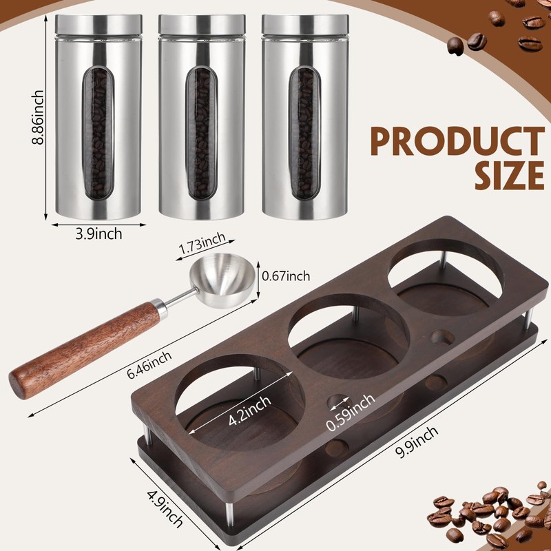 Suclain Stainless Steel Coffee Grounds Canisters with Shelf 3 x