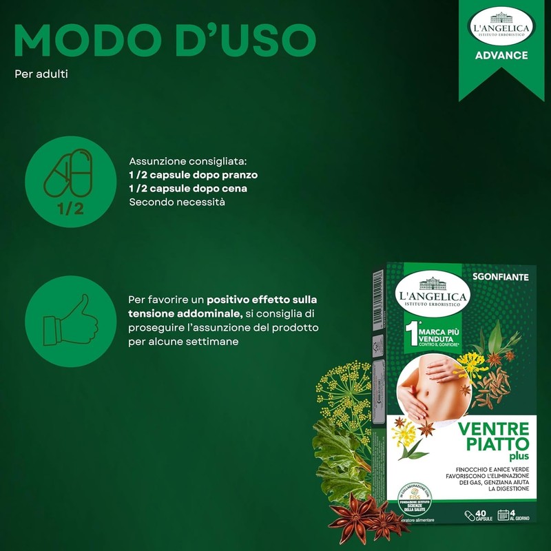 L'Angelica, Bipacco Integratore Sgonfiante Ventre Piatto Plus, Con Anice Verde,