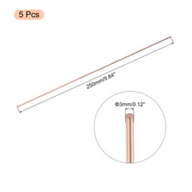 sourcing map 5 Pack Pure Copper Round Rod 3mm/0.12 Inch Diameter 250mm/10 Inch Length Solid Copper Rod Lathe Bar Stock for DIY Metal Craft Metal Working Hobbies