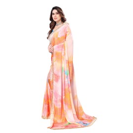MAHEK Fab - Sari indio para mujer, diseño de georgette con borde sari y blusa, Naranja2, Talla única