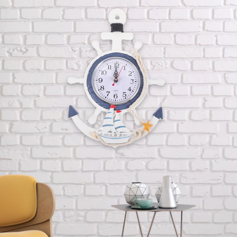 IMIKEYA Mediterranean Style Anchor Clock, Outdoor ClocksNautical Anchor Ship Steering