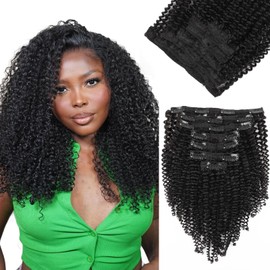Yuniffe Kinky Curly Clip in Hair Extensions Remy Human Hair Extensions for Black Women 7pcs Kinky Curly Clip ins Double Weft Extensions Human Hair 120g Natural Black 12 Inch