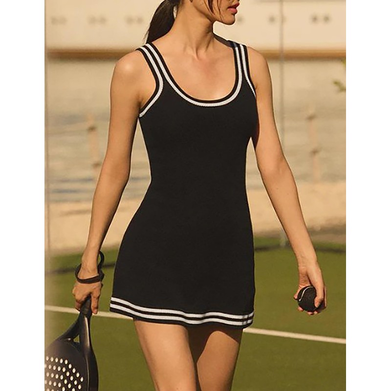 TQD Tennis Dress for Women Athletic Striped Knitted Sweater Tank