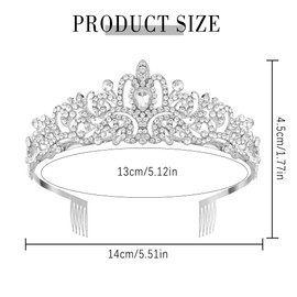 Tiara Crystal Crown with Rhinestone Comb, Tiara Crystal Crown, Tiara Wedding, Crowns for Women, Wedding Bridal Rhinestone Crown, Princess Crown, Wedding Crown for Bride, Silver White Diamonds, Alloy