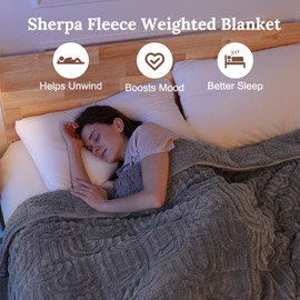 Sherpa Fleece Adult Weighted Blanket Great for Sleep, 15 lbs Dual Sided Soft Fuzzy Heavy Blankets for Couch Bed Sofa, Cozy Warm Fluffy Arched Jacquard Throw for Winter (Grey, 60" x 80", 15 Pounds)
