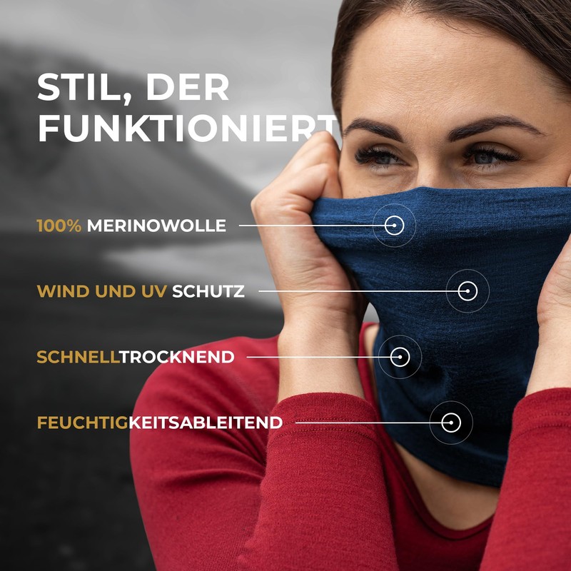 menique Women's Windproof Odour Resistant Warm 100% Merino Wool Neck