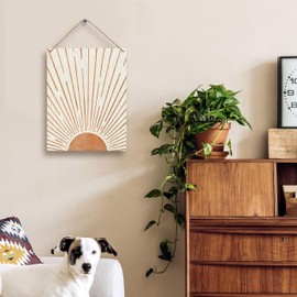 FUGWN Abstract Boho Sun Sunrise Sunshine Wooden Signs 8x10, Boho Wall Hanging, BohoWall Decor, Bohemian Wall Decor, BohoNursery Wall Decor, Sun WallDecor, Sunshine Nursery Decors, Mid Century Decors