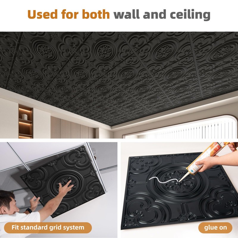 WOWSTAR 12-Pack 24"x24" Drop Ceiling Tiles, Waterproof Glue up Ceiling