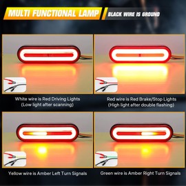 BJZ 5'' Dual Color Motorcycle Tail lights 10V-80V Strobe Brake Light+Amber Left/Right Turn Signals+Red Driving Light, Multifunction Oval LED Rear Marker Lights for ATV UTV Trailer Truck Van, 1Pcs