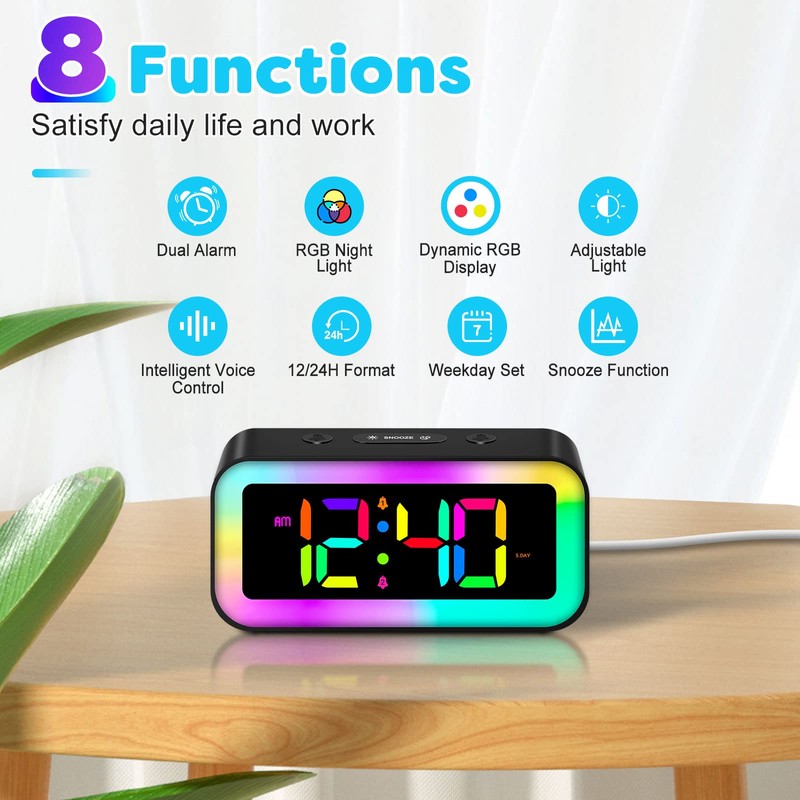 MOSUO Digital Alarm Clock with RGB Light, Digital Clock with