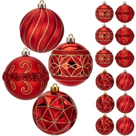 12pcs Red Christmas Ornaments Balls 3.14 inch Glitter Hanging Christmas Tree Ornaments Set for Christmas Decorations Hand Painted Shatterproof Christmas Baubles for Xmas Holiday Party Decor