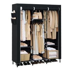 CASAMAYA Portable Closet, 51.2 Inch Large Capacity Wardrobe Closet with Cover, Clothes Storage Organizer with Shelves and 3 Hanging Rods, Easy to Assembly, Black PCT203B01
