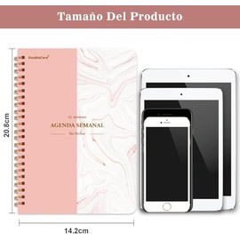 2Pcs Agenda Semanal Sin Fecha,A5 Cuaderno Agenda de Trabajo | Cuaderno Espiral,Diseño de Portada con Estampado en Caliente,Tapa Dura en Espiral,Adecua