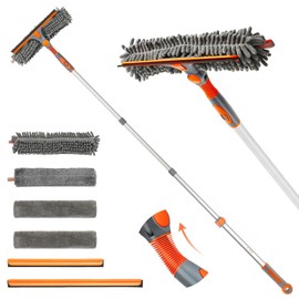 Eazer 2-in-1 Window Cleaner Tool, 64'' Window Squeegee for Home, Window Cleaning Squeegee Kit with Telescopic Pole, Window Washing Kit with Rotatable Bendable Head(Threaded + Telescopic) - EAW01