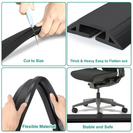 Eapele 6.5 ft Floor Cord Cover Heavy Duty Cable Protector, Easy to Unroll, Prevent Trip Hazard for Home Office or Outdoor Settings (Black)