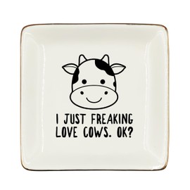 WODMIS I Just Freaking Love Cows Ok Cow Ceramic Tray Dish, Cow Lover Gifts Jewelry Plate Dish,Cow Cows Themed Ring Trinket,Christmas Birthday Cow Gifts For Girls Women Her Wife Cow Lover