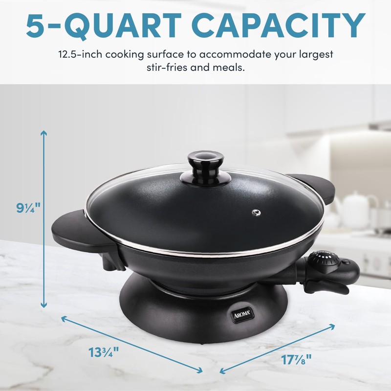 Aroma Housewares AEW-307 Electric Wok, 5 Qt, Black.